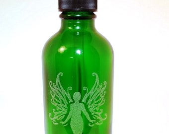 Green Fairy Bottle - La Fee Verte - Four (4) Ounce Boston Round Dropper Bottle perfect for Absinthe