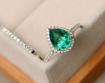 Emerald ring, engagement ring, pear cut ring, emerald