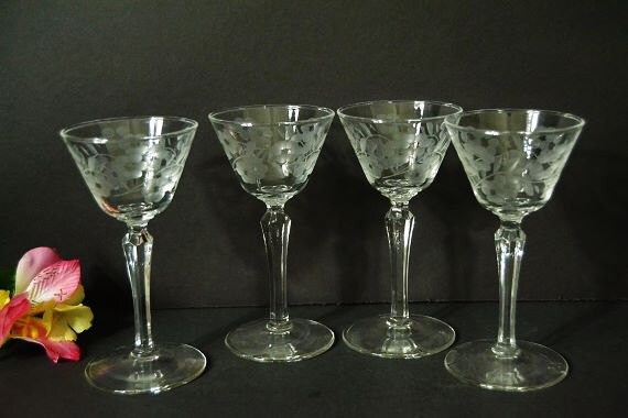 Vintage Glenmore Etched Sherry Glasses From Libbey