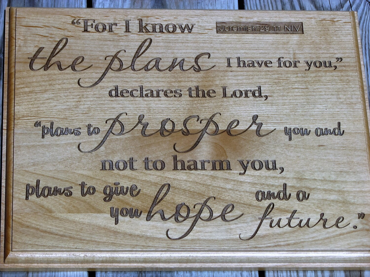 Laser Engraved Wood Plaque with Scripture Bible Verse Art
