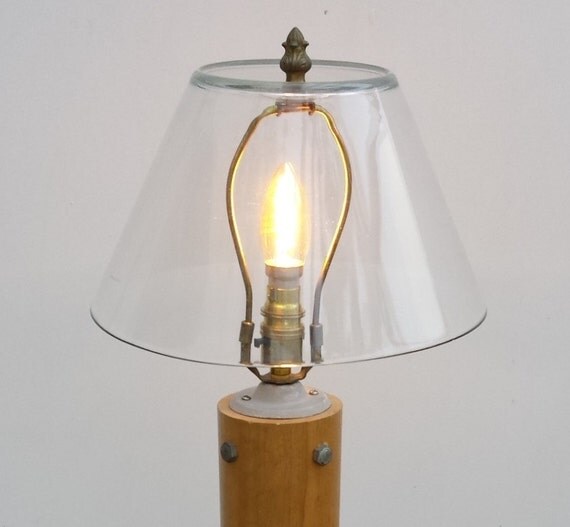 Floor lamp upcycled lamp in solid wood with a glass