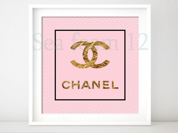 Coco Chanel Print Pink and Gold Logo Coco Chanel by SEAFOAM12