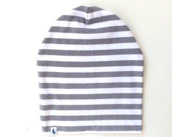 Baby Beanie - Slouchy Beanie - Grey Stripe Slouchy Beanie - Beanie Hat - Baby Slouchy Beanie