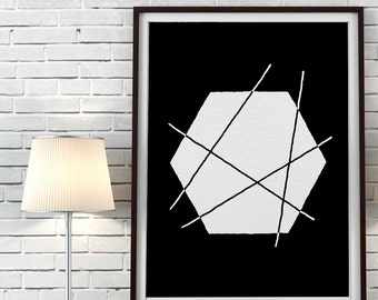 Scandinavian Geometric folk art Print Minimalist Printable Art Geometric Printable Black and White Art Nordic Wall Art Black Geometric Art