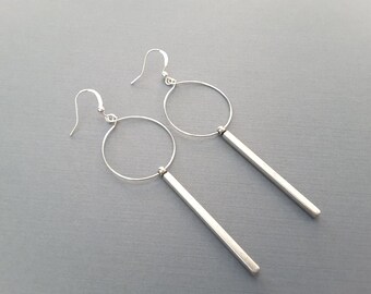 Silver Hoops and Sticks Earrings