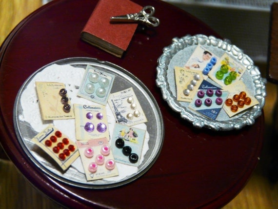 Miniature sewing button cards for dollhouse