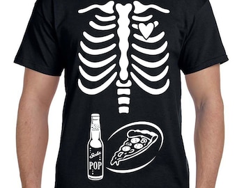 Dad-to-Be Pizza & "Pop" Skeleton Halloween T-shirt