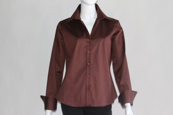 Vintage Women's Button Down Blouse Chocolate Brown