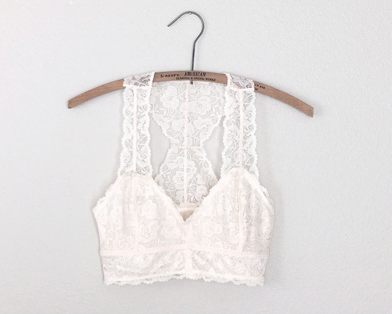 Bralette top lined lace bralette lace bra tback cream