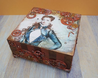 Wooden jewelry box Steampunk original box wood box beautiful box home decor handmade box jewelry storage jewelry holder gift for her