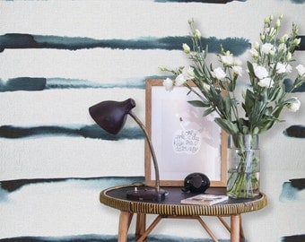 Ink Stripe Wallpaper and Wallmural, Navy Stripes, Watercolour Painted Ink Stripes, Removable Wallpaper, Self Adhesive Wall Art, Home Decor