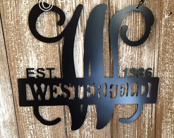 Metal ACM 18" Monogram Door Hanger - w/ or w/out Established date-Choose Color - Unique Gift - Weatherproof - Lightweight - Housewarming