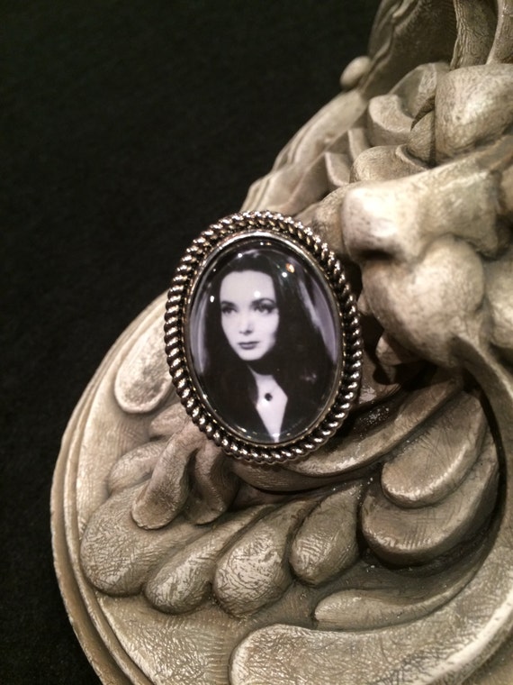 Morticia Addams Antique Silver or Bronze Oval Ring The Addams