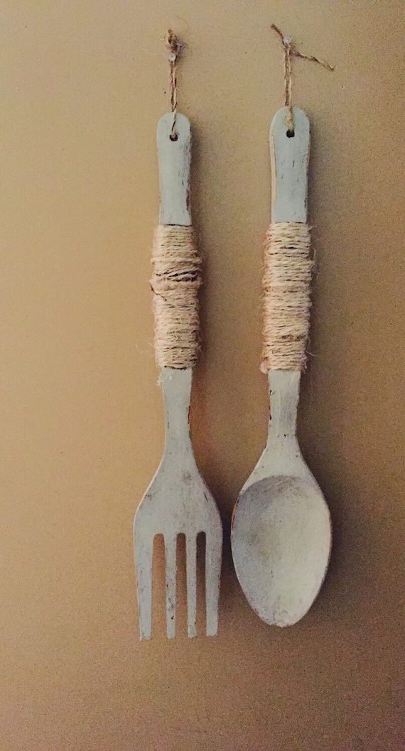 Large wood spoon and fork decor farmhouse by Shaypaulboutique