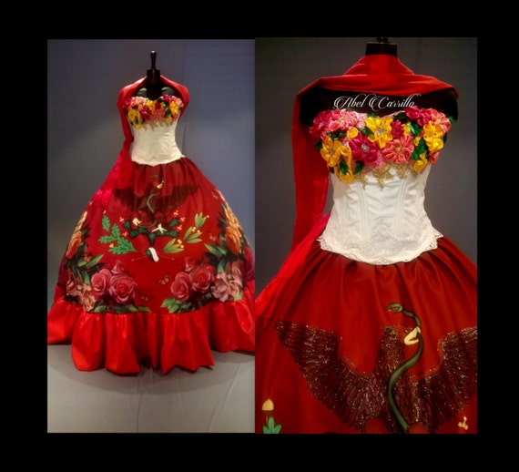 Mexican Quincea era Dress  Frida Kahlo Inspired  by MexiCouture