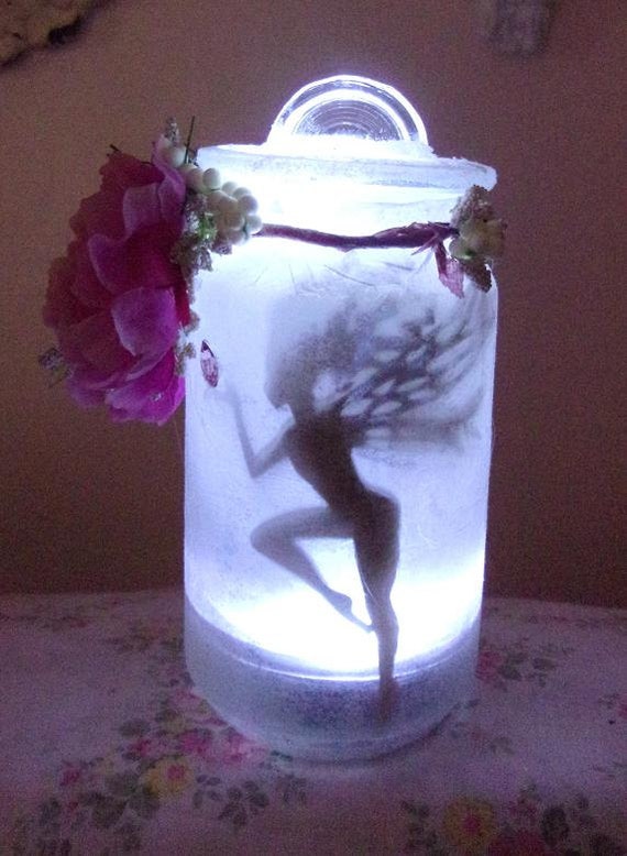 Willow Bloome Enchanting Dancing Fairy in a Glass Jar, The Original Fairy Dust Shabby Fairy Cottage Night Light