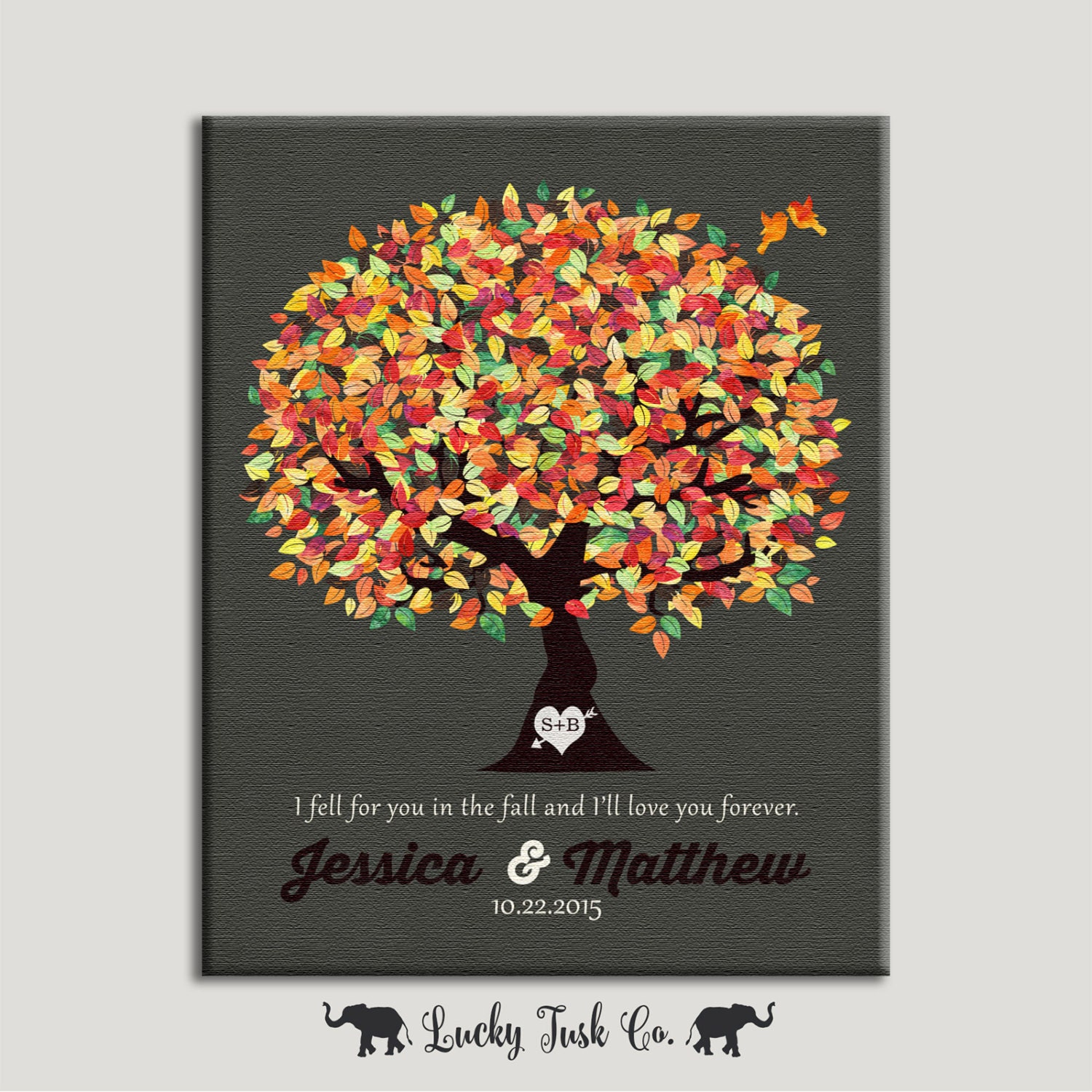 Custom Fall Anniversary Tree Personalized Carved Initials Gift