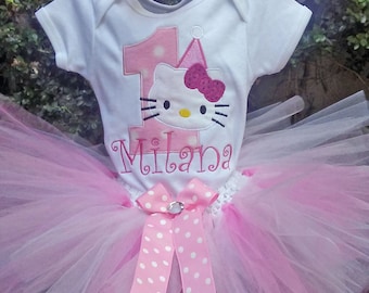 Pink Hello Kitty 1st Birthday Outfit Onesie Tutu FREE Hair Bow Personalized