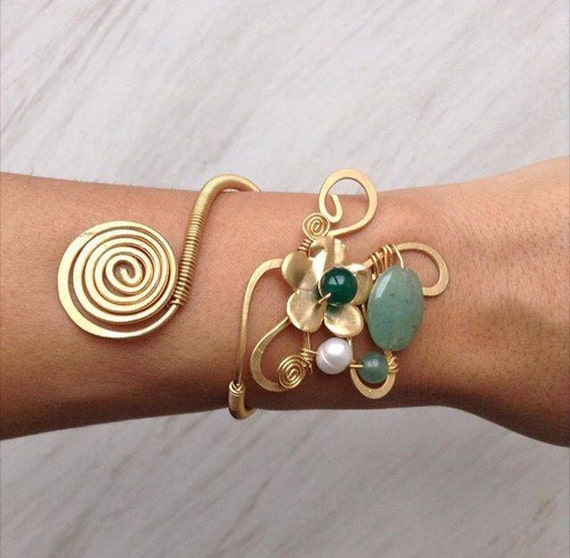 Sale green jade bracelet wire wrapped jewelry handmade copper