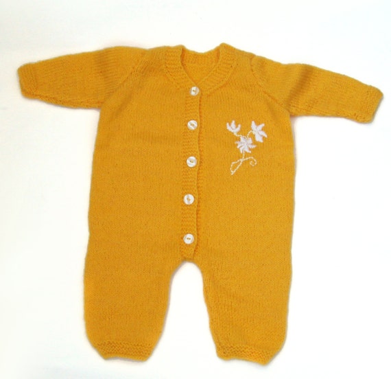 Yellow baby romper Baby jumpsuit Knitted baby clothes Gift