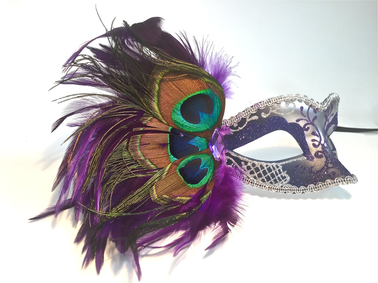 Peacock Feather Masquerade Mask Glitter mask New by Scarlettaa