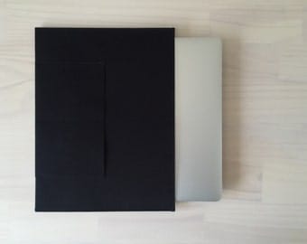 Macbook Sleeve / Case. Black Cotton Laptop Sleeve / Case with Magnetic Closures with Front and Back Pockets