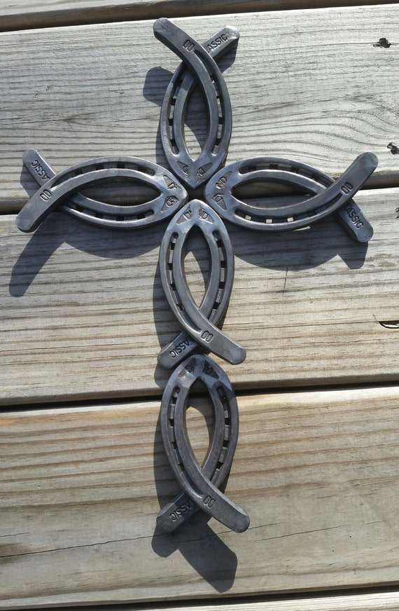 Items similar to Horseshoe Cross Jesus Fish Welded Steel Crucifix ...