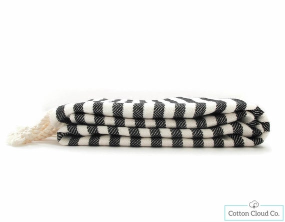 Cabana Black Stripe Authentic Towel | Turkish Towel | Bath Towel | Beach Towel | Peshtemal Towel | Natural Cotton | Eco Friendly