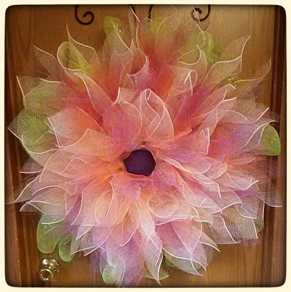 Orange Ombre Deco Mesh Flower Wreath