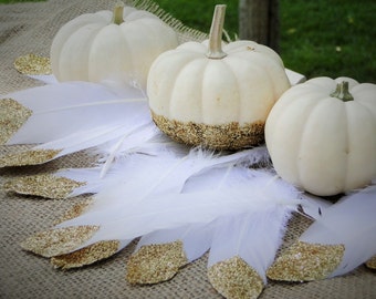 Gold Glitter Feathers Fall Decor Pumpkin Decor