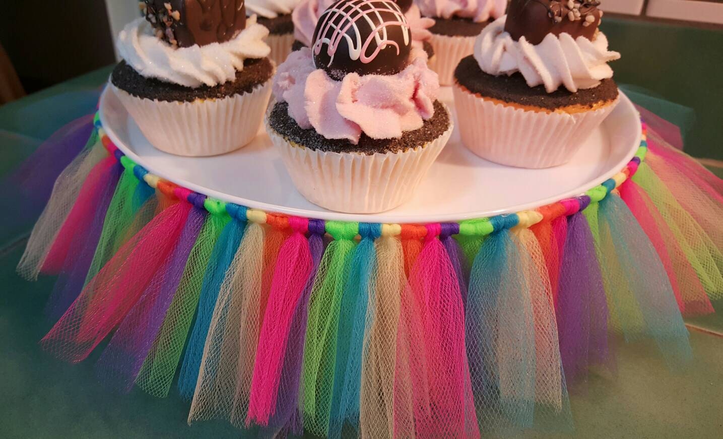 TUTU CAKE STAND Rainbow cupcake tulle skirt by ColorfulTutuFun