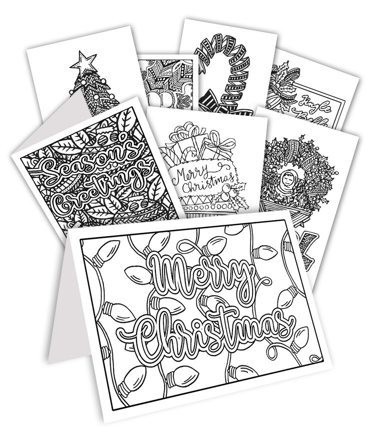 DIY Coloring Christmas Cards Set of 20 read-to-fold