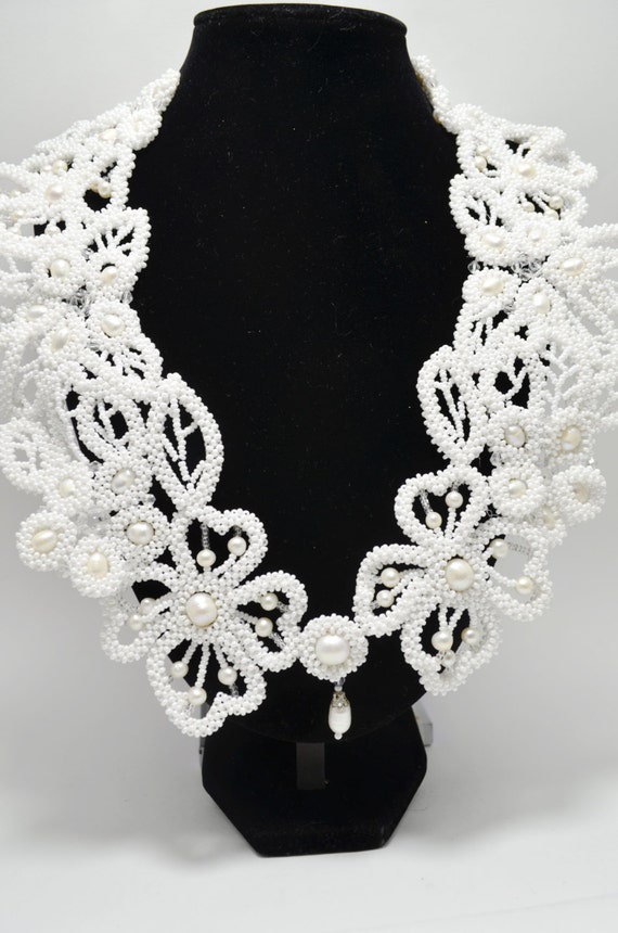 White Perl Jewelry Wedding Statement Bridal Collar Necklace