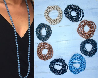 Wooden Beaded Wrap Necklaces With Spacers, Long Bead Necklace, Boho Jewelry, Double Wrap Necklace, Boho Beaded Necklace