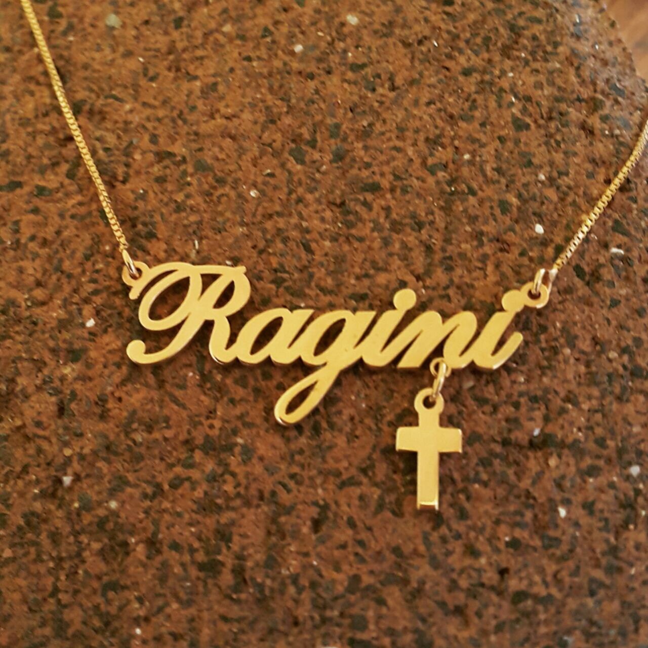 Real 14k gold Cross Pendant Personalized Name Necklace with