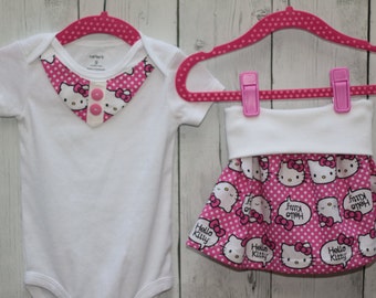 baby hello kitty, pink hello kitty, hello kitty onesie, baby hello onesie, baby kitty onesie, baby cat onesie, baby kitty skirt
