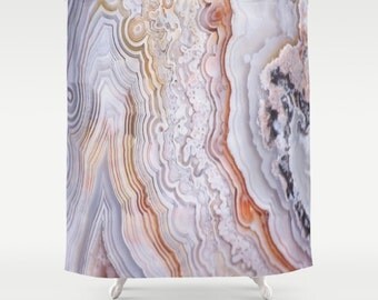 Agate shower curtain, mineral shower curtain, agate texture, cream, gray, masculine decor, elegant bath, rustic shower curtain, crazy lace