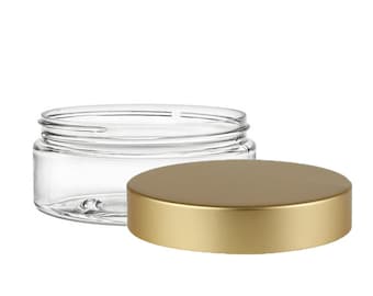 10 Clear Jars with Brushed Gold Lids | Plastic Jars for Body Butter, Sugar or Salt Scrubs | SET of 10 - 4oz (118ml)