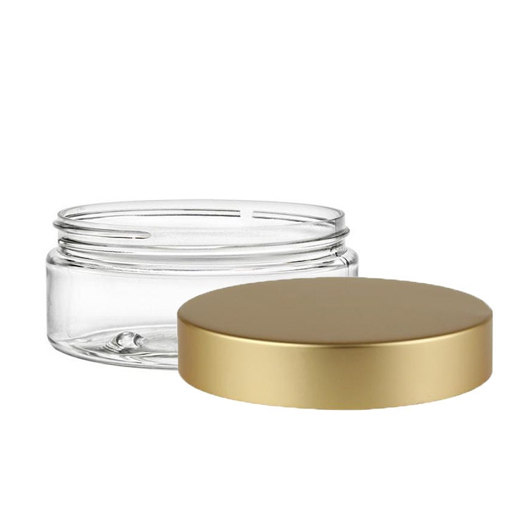 10 Clear Jars with Brushed Gold Lids Plastic Jars for Body