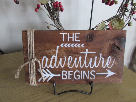 The adventure begins. Wood sign. Wedding sign. Bohemian sign.