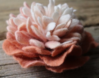 Felted Peony Brooch, Pastel, Felted Accessory, Eco Friendly.