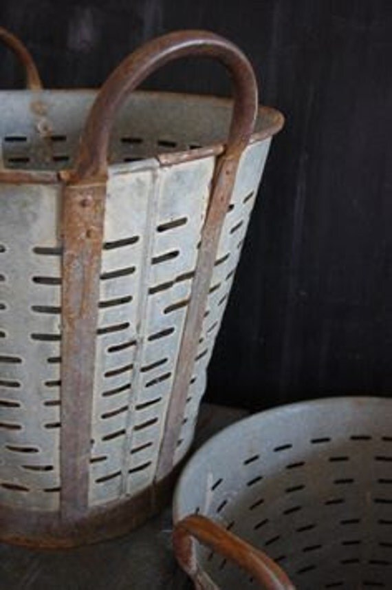 TWO Vintage Olive Bucket Basket BEST PRICE
