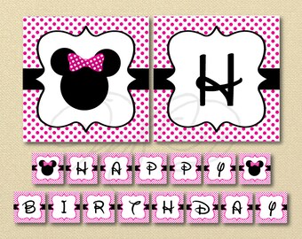 Minnie Mouse Banner, Pink Minnie Mouse, Happy Birthday Banner, Minnie Mouse Birthday, minnie mouse decoration, polkadot birthday banner, pdf