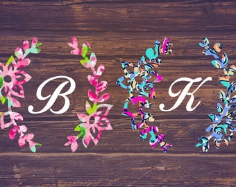 Lilly Pulitzer FlowerBorder 2, Lilly Pulitzer Monogram Decal, Lilly Inspired Decal Monogram, Floral Decal, Yeti decal, Bridesmaid gift