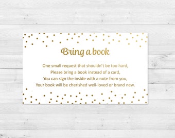 Bring A Book Instead Of A Card, Baby Shower, White And Gold, Bring A Book Insert, Printable, Instant Download, Books For Baby