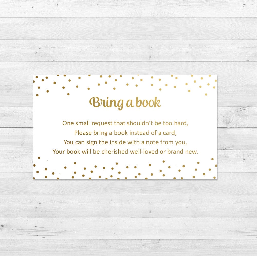 Bring A Book Instead Of A Card Baby Shower White And Gold