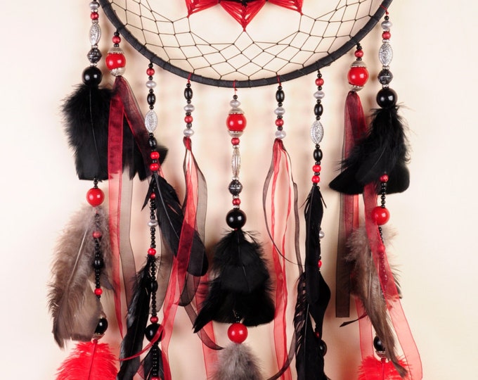 Dreamcatcher black red Сrescent Dream Catcher Large Dreamcatcher Dream сatcher dreamcatchers boho black dreamcatchers wall decor handmade