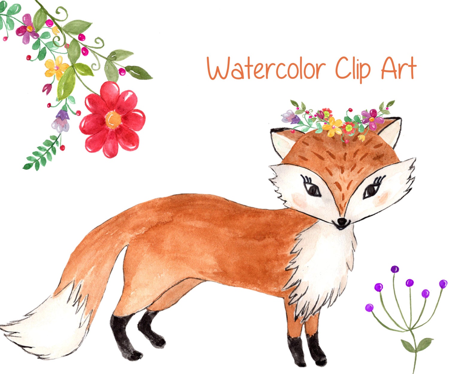 Download Watercolor animals clipart: FOX CLIPART Woodland by ...