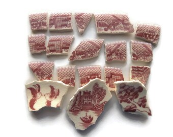 Mosaic Tiles- Willow Rose- 3 focal tiles- Jewelry supplies- Hand Cut Tiles- Broken Plate- #154