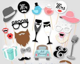 Printable Wedding Photo Booth Props - Hen Party Photo Booth Props - Bridal Shower Photobooth Props - Bachelorette Party Props